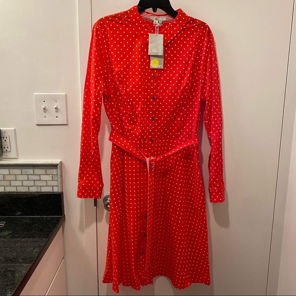 Boden Posy Red Polka Dot Shirtdress, US 14R, NWT